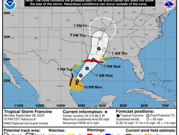 Tropical Storm Francine Gains Strength, Heads for Louisiana Coast with Potential for Hurricane Landfall